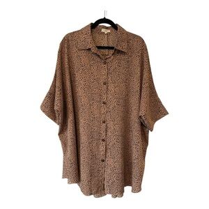 Easel Oversized Leopard Print Short Sleeve Blouse - Size Large